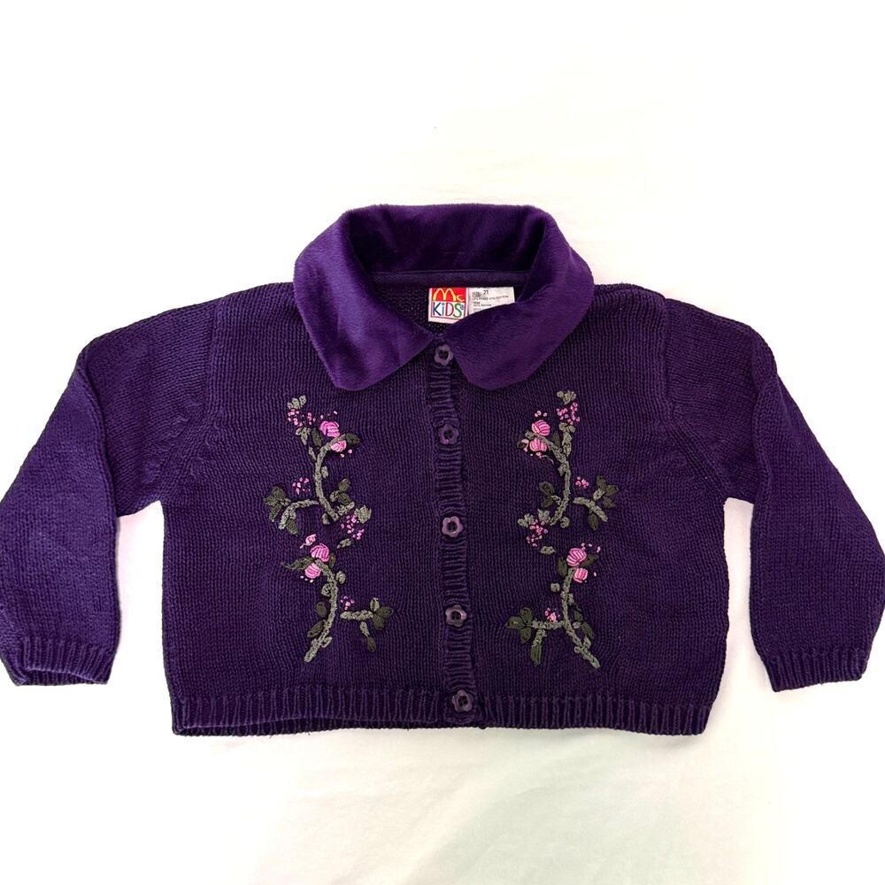 VTG McKids Cardigan Sweater Girls 2T Embroidered Knit Cottagecore Storybook Cute